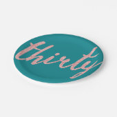 バラ金ゴールドティール（緑がかった色）30誕生日パーティーグリッター"Thirty" ペーパープレート (アングル)