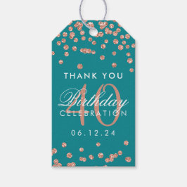 バラ金ゴールドティール（緑がかった色）40th誕生日ありがとう紙吹雪 ギフトタグ