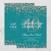 バラ金ゴールドティール（緑がかった色）40th誕生日グリッター紙吹雪 招待状 (正面/裏面)