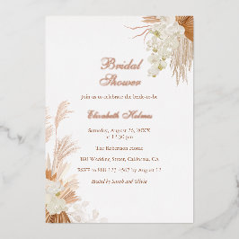 バラ金ゴールドテラコッタパンパスグラスブライダルシャワー 箔招待状