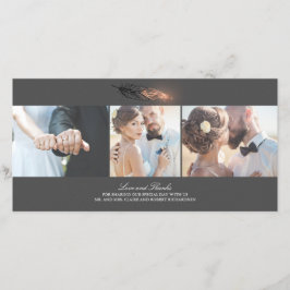 バラ金ゴールドディップフェザーエレガントな結婚式 サンキューカード