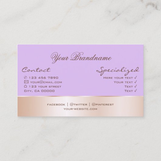 バラ金ゴールドデコールとゴージャスな花を持つ薄紫 名刺 (裏面)