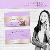 バラ金ゴールドデコールとゴージャスな花を持つ薄紫 名刺