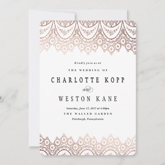 バラ金ゴールドデリケート結婚式招待状 招待状 (正面)