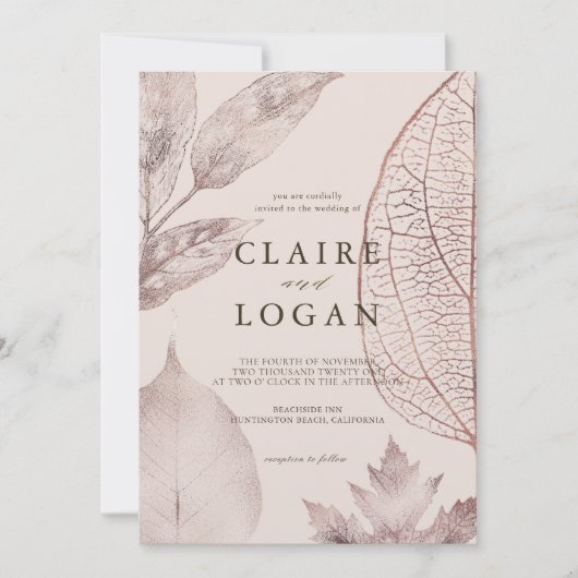 バラ金ゴールドデリテ離れィブルピンクベージュ結婚ズ 招待状 (正面)