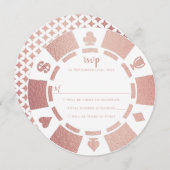 バラ金ゴールドトランプのポーカーチップカジノウェディングRSVPカード 招待状 (正面/裏面)