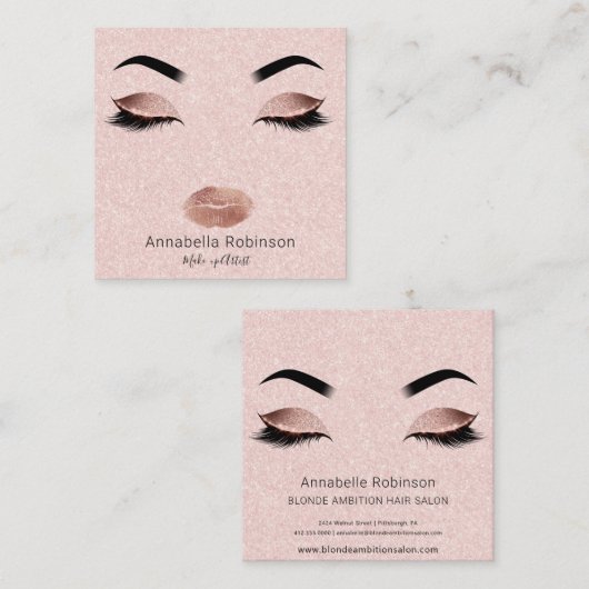 バラ金ゴールドトレンディーメイクアップアーティスト顔 スクエア名刺 (正面/裏面)