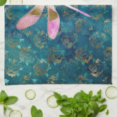 バラ金ゴールドトンフライオンターコイズフローラ背景 キッチンタオル (折り畳み)