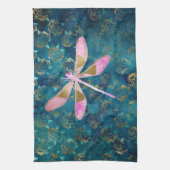 バラ金ゴールドトンフライオンターコイズフローラ背景 キッチンタオル (縦)