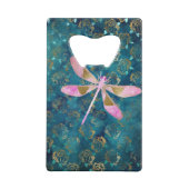 バラ金ゴールドトンフライオンターコイズフローラ背景 クレジットカード栓抜き (裏面)