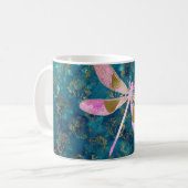 バラ金ゴールドトンフライオンターコイズフローラ背景 コーヒーマグカップ (正面左)