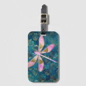 バラ金ゴールドトンフライオンターコイズフローラ背景 ラゲッジタグ (正面縦)