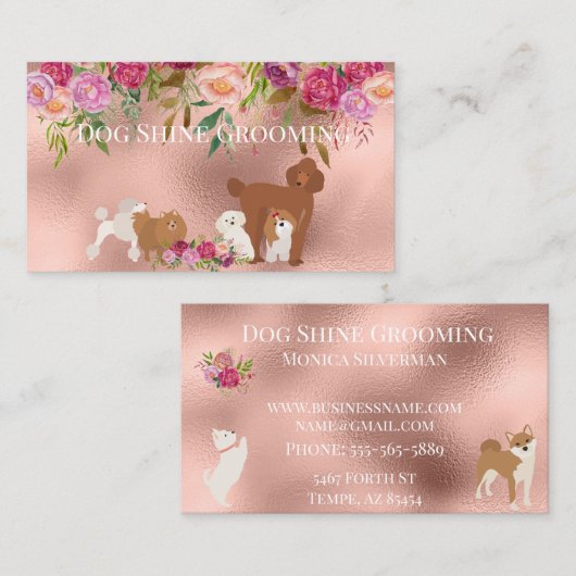 バラ金ゴールドドッググルーミングフローラペットサービス 名刺 (正面/裏面)