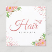 バラ金ゴールドドットはさみフローラ美容師 スクエア名刺 (正面)