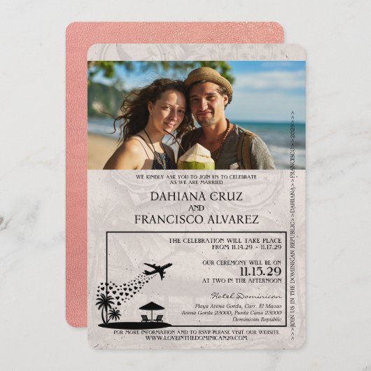 バラ金ゴールドドミニカ共和国パスポ結婚ーツ 招待状 (正面/裏面)