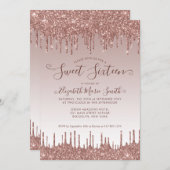 バラ金ゴールドドリッピンググリッターグラムスウィート16誕生日 招待状 (正面/裏面)