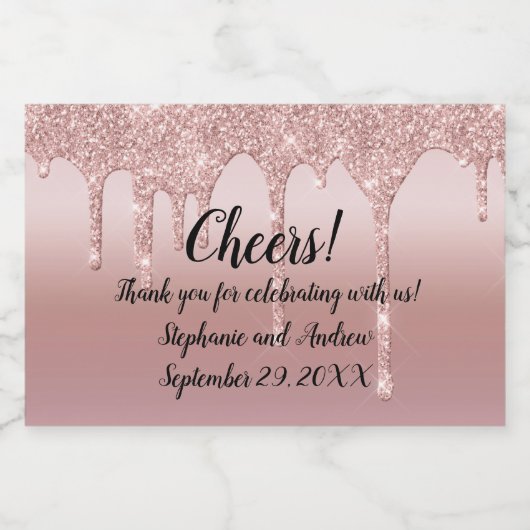 バラ金ゴールドドリッピンググリッター結婚式の引き出物ミニ スパークリングワインラベル (シングルラベル)