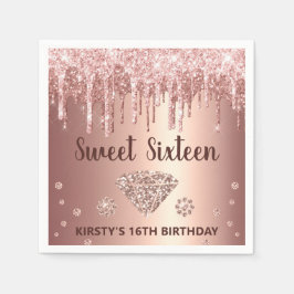 バラ金ゴールドドリッピンググリッター&ダイヤモンドスイート16 スタンダードカクテルナプキン