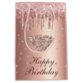 バラ金ゴールドドリッピンググリッター&ダイヤモンド誕生日 ミディアムペーパーバッグ (正面)