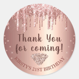 バラ金ゴールドドリッピンググリッター&ダイヤモンド誕生日 ラウンドシール