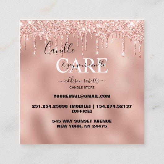バラ金ゴールドドリップグリッターキャンドルスクエアー スクエア名刺 (裏面)