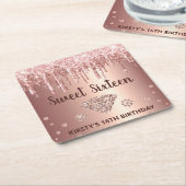 バラ金ゴールドドリップグリッター&ダイヤモンドスイート16 スクエアペーパーコースター (アングル)