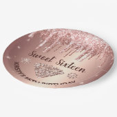 バラ金ゴールドドリップグリッター&ダイヤモンドスイート16 ペーパープレート (アングル)