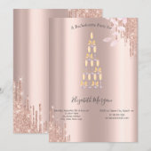 バラ金ゴールドドリップシャンパンガラスバチェロレッテ 招待状 (正面/裏面)