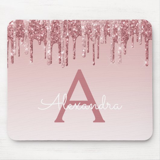 バラ金ゴールドドリップスグリッターモノグラムピンクマウスパッド マウスパッド (正面)
