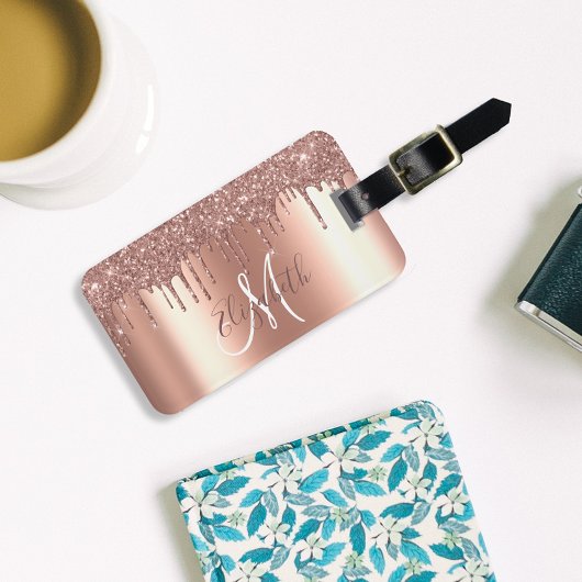 バラ金ゴールドドリップスグリッター金属モノグラムラゲージズ ラゲッジタグ