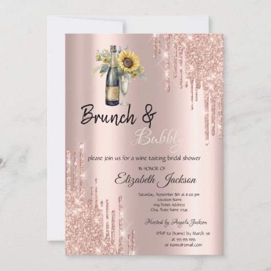 バラ金ゴールドドリップスサンフラワーズブライダルシャワー 招待状 (正面)