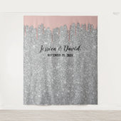 バラ金ゴールドドリップスシルバーグリッター結婚ズバックドロップ タペストリー (正面)