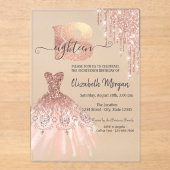 バラ金ゴールドドリップスドレスシルバーシルバー18誕生日 アクリル招待状 (正面)