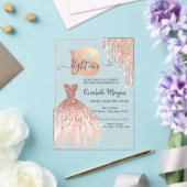 バラ金ゴールドドリップスドレスシルバーシルバー18誕生日 アクリル招待状 (インサイチュ (ウェディング))