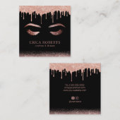 バラ金ゴールドドリップスブラッシュ&ブローズメイクアップアーティスト スクエア名刺 (正面/裏面)