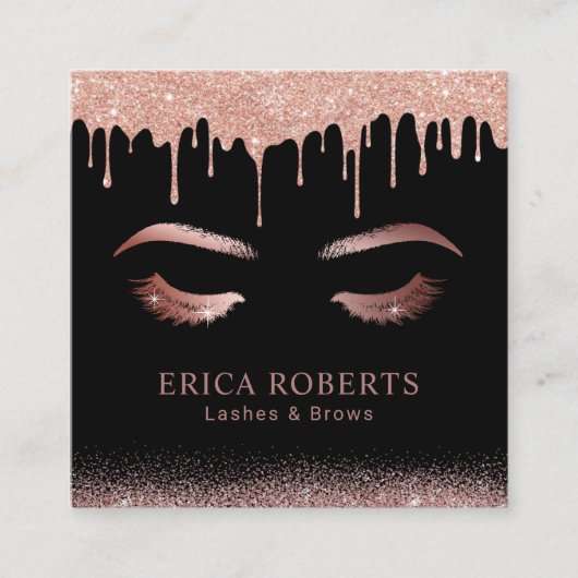 バラ金ゴールドドリップスブラッシュ&ブローズメイクアップアーティスト スクエア名刺 (正面)
