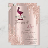 バラ金ゴールドドリップスワイングラスブライダルシャワー 招待状 (正面/裏面)