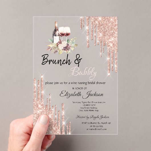 バラ金ゴールドドリップスワインブドウブライダルシャワー アクリル招待状 (インサイチュ (ポータブル))