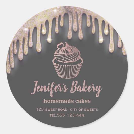 バラ金ゴールドドリップス自家製カップケーキとスイーツ ラウンドシール (正面)