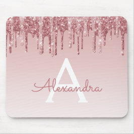 バラ金ゴールドドリップピンクグリッターモノグラムマウスパッド マウスパッド