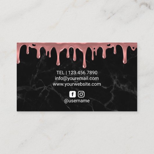 バラ金ゴールドドリップリップブラックマーブルメイクアップアーティスト 名刺 (裏面)