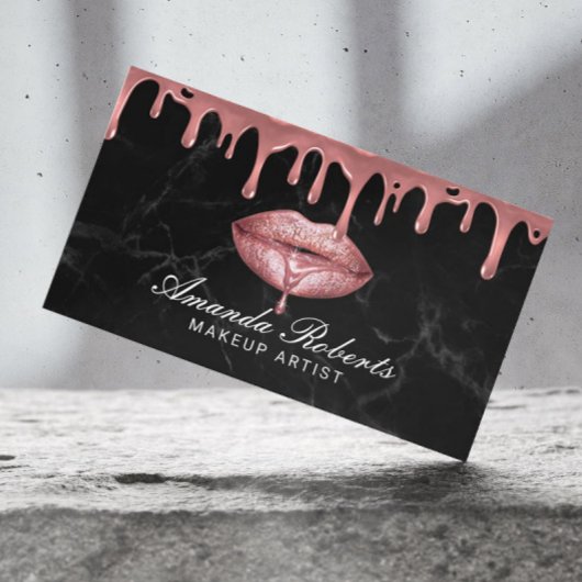 バラ金ゴールドドリップリップブラックマーブルメイクアップアーティスト 名刺