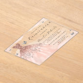 バラ金ゴールドドレエレガントスバタフライキンセアニェラ アクリル招待状 (レイダウン)