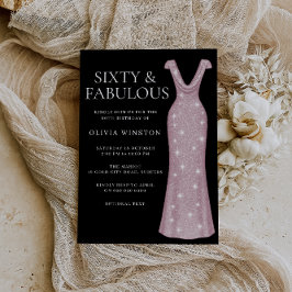 バラ金ゴールドドレスウーマンズブラック60thバースデーパーティー 招待状
