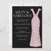 バラ金ゴールドドレスウーマンズブラック60thバースデーパーティー 招待状 (正面)