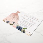 バラ金ゴールドドレスエレガントフローラ蝶 箔招待状 (回転した状態)