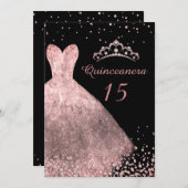 バラ金ゴールドドレスガウン黒キンセアニェラパーティー15th 招待状 (正面/裏面)