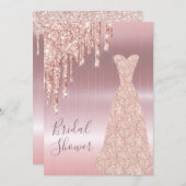 バラ金ゴールドドレスキラキラ輝く輝くブライダルシャワー 招待状 (正面/裏面)