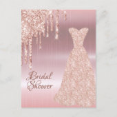 バラ金ゴールドドレスグリッターブライダルシャワー招待 ポストカード (正面)