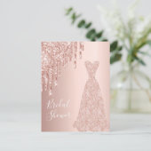 バラ金ゴールドドレスグリッターブライダルシャワー招待 ポストカード (スタンド正面)